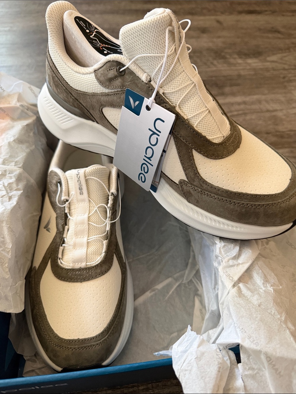 Amazon Women’s Cream and Olive-Tone Suede Sneakers